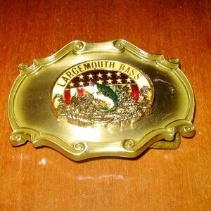Vintage Raintree Large Mouth Bass Belt Buckle Fishing Patriotic 1978 Belt Buckle